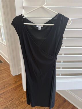LOFT Black Faux-Wrap Cap-Sleeve Midi Dress
